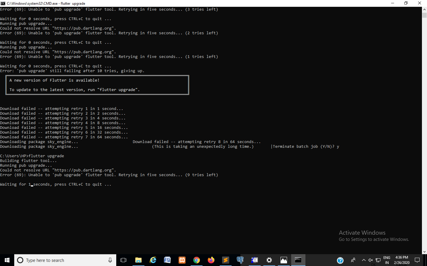 that is the error in flutter when i create or upgrade flutter